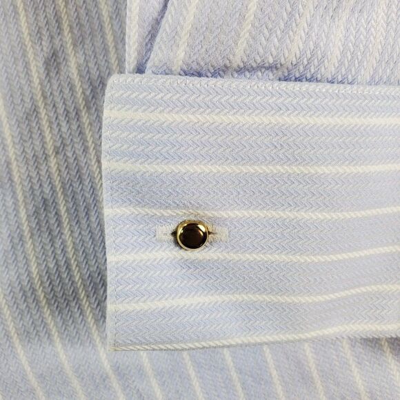 Neiman Marcus Shirt Mens Sz 17 34/35 Blue Striped 100% Cotton Dress Button Up - Picture 2 of 9